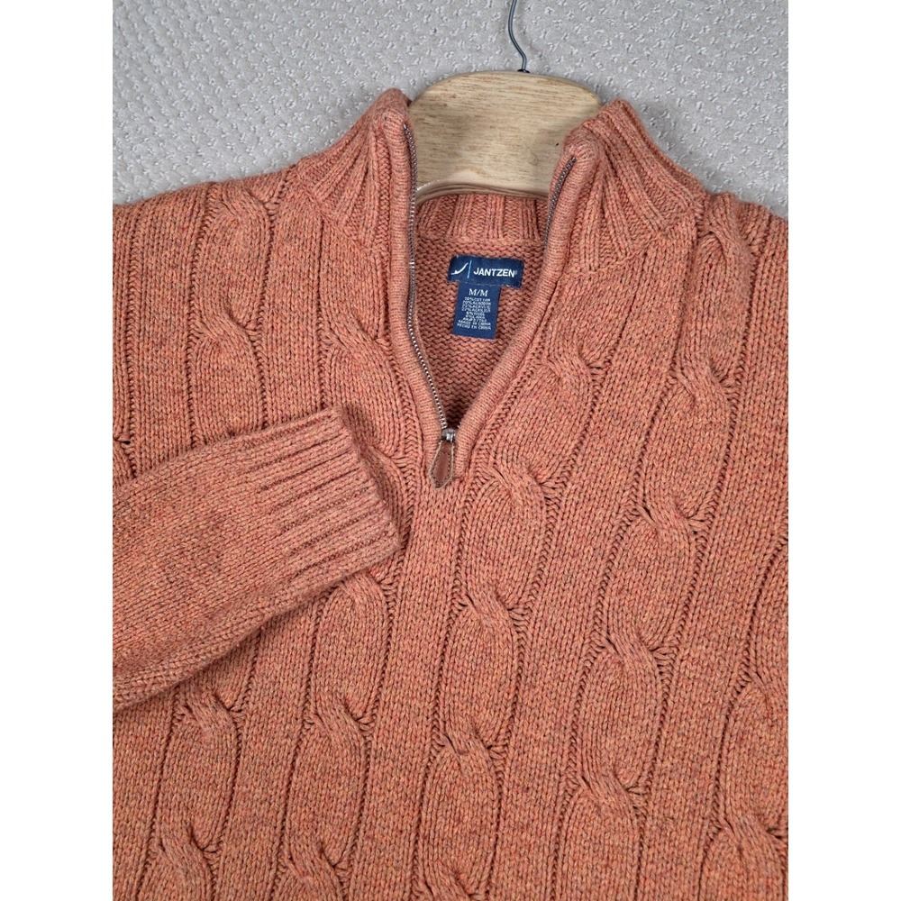 Jantzen‎ Cable Knit Sweater Womens Medium Burnt Orange 1/4 Zip Pullover Luxury